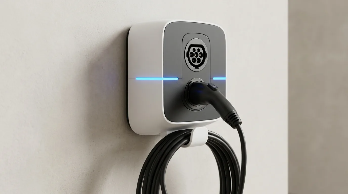 Wallbox moderne avec prise type 2 et câble de recharge